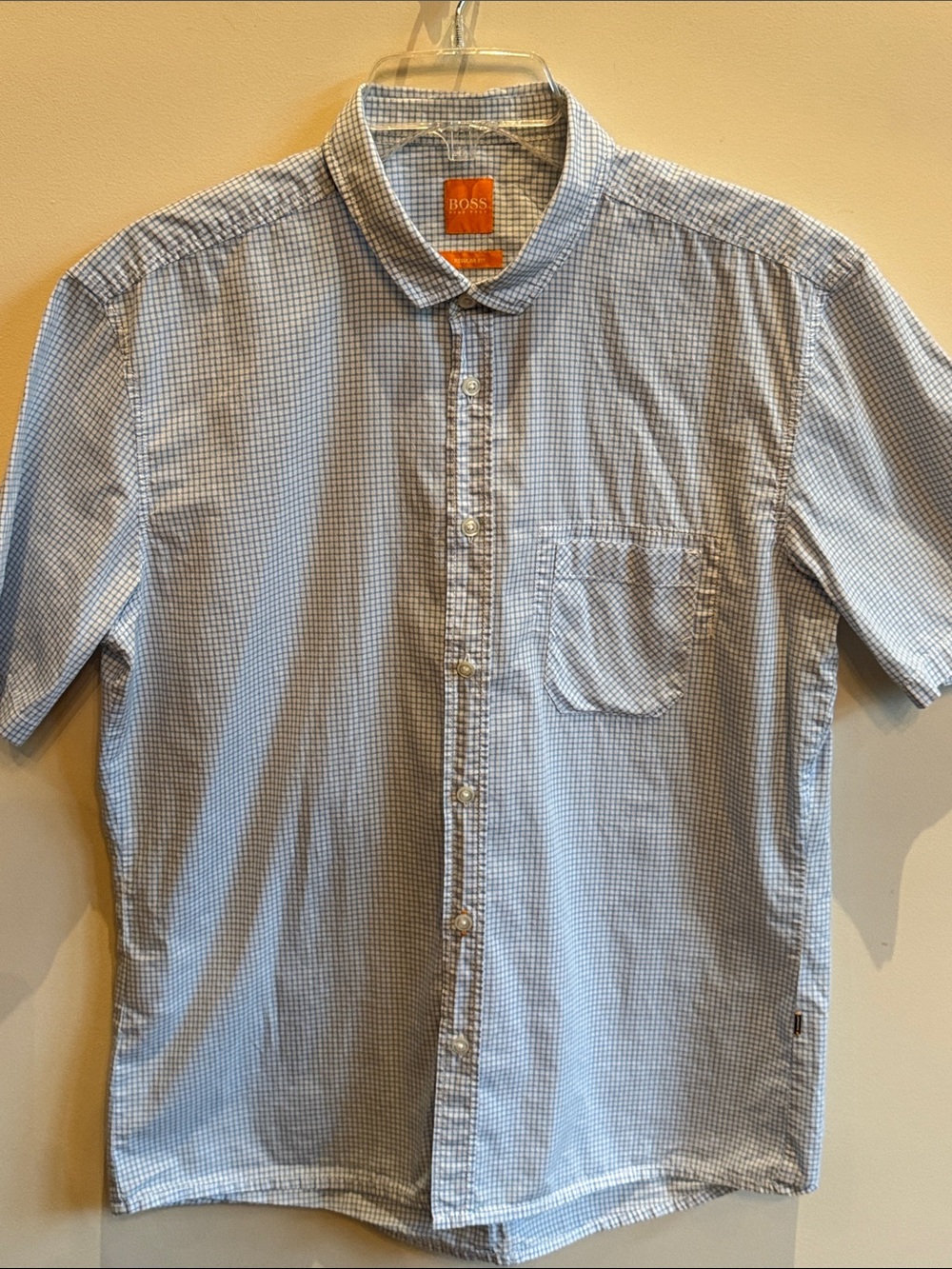 BOSS Light Blue Micro-Check Short Sleeve Button-Down Shirt